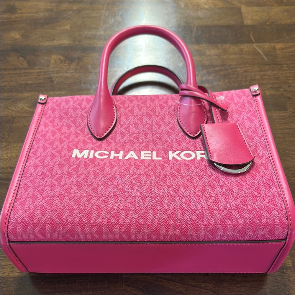 Michael Kors Pink Satchel with Signature Monogram and Metallic Accents NWT